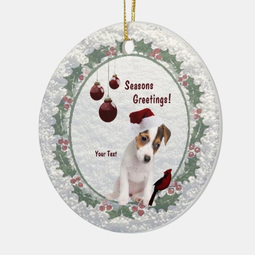 Customizable Jack Russell Puppy Hugs Kisses Design Ceramic Ornament