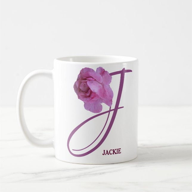 Customizable Jackie name pretty pink rose floral Coffee Mug (Left)