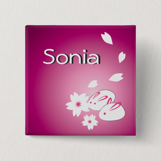Customizable Japanese Snow Rabbits and Sakura Button (Front)