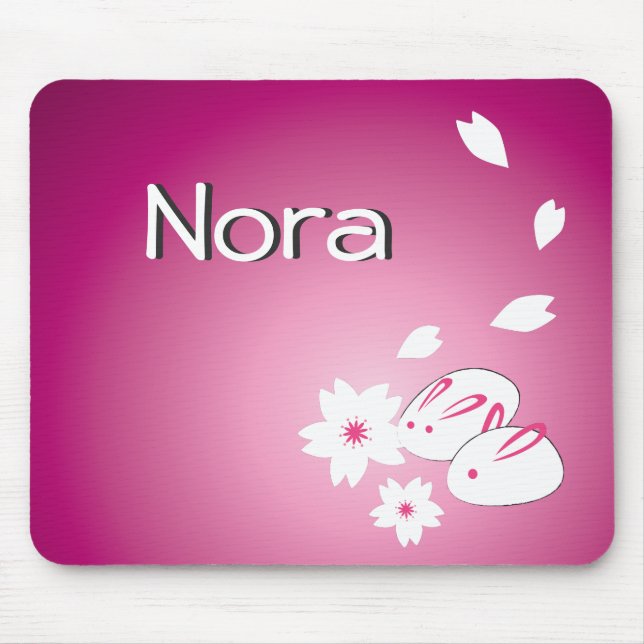 Customizable Japanese Snow Rabbits and Sakura Mouse Pad (Front)