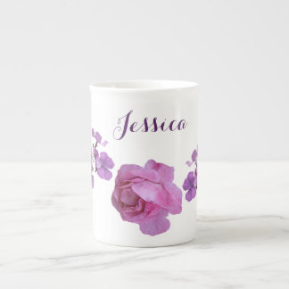 Customizable Jessica name pink rose purple floral Bone China Mug