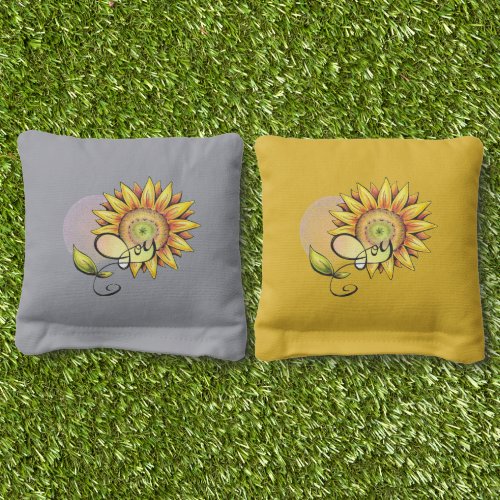 Customizable Joy Lush Golden Stylized Sunflower  Cornhole Bags