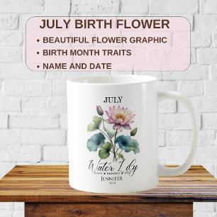 Customizable July Birthday Flower Water Lily Coffee Mug