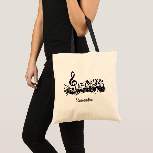 Customizable Jumbled Musical Notes Black and White Tote Bag (Front (Product))