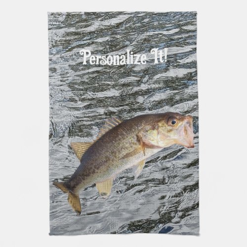 Customizable Jumping Bass Fisherman Kitchen Towel