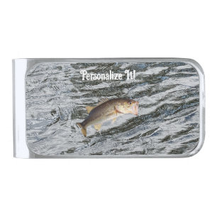 Customizable Jumping Bass Fishing Silver Finish Money Clip