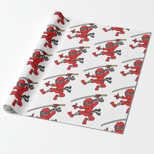 Customizable Jumping Ninja Design Wrapping Paper (Unrolled)