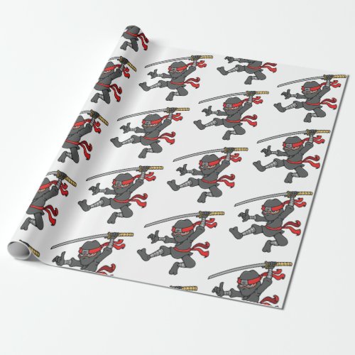 Customizable Jumping Ninja Design Wrapping Paper