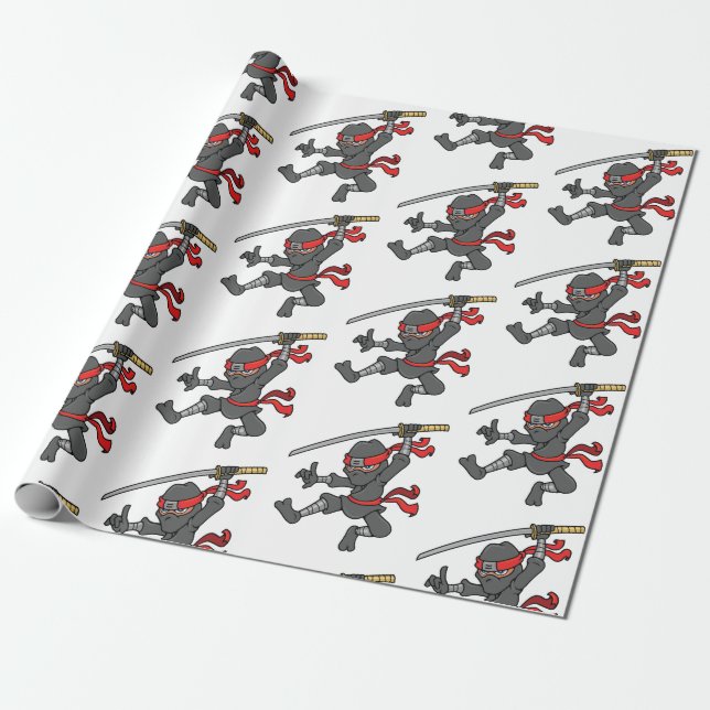 Customizable Jumping Ninja Design Wrapping Paper (Unrolled)