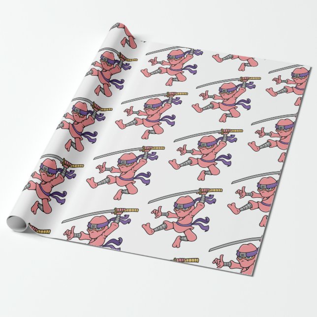 Customizable Jumping Ninja Design Wrapping Paper (Unrolled)