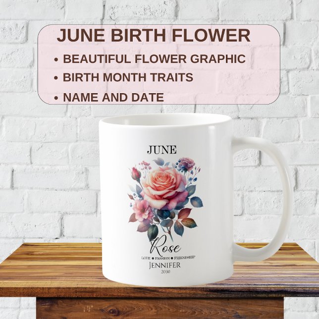 Customizable June Birthday Rose Flower   Coffee Mug (Creator Uploaded)