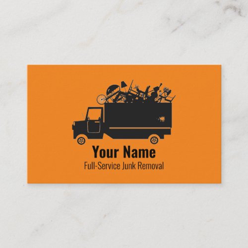 Customizable junk waste removal company orange business card