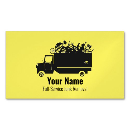 Customizable junk waste removal company yellow business card magnet