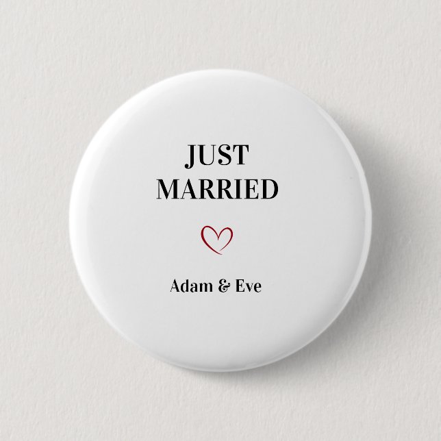 Customizable Just Married Wedding Button (Front)