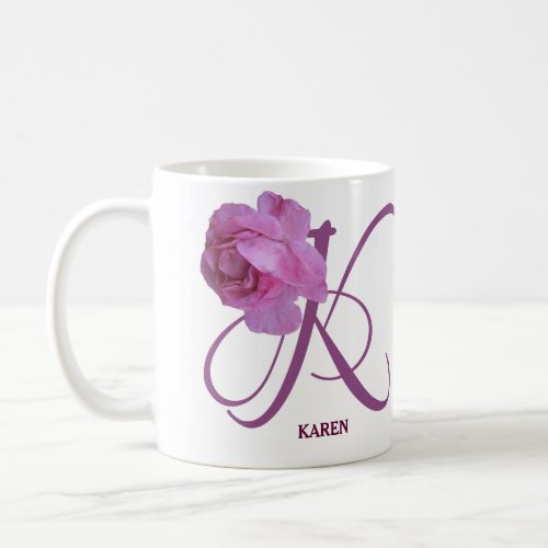 Customizable Karen name monogram pink rose floral Coffee Mug