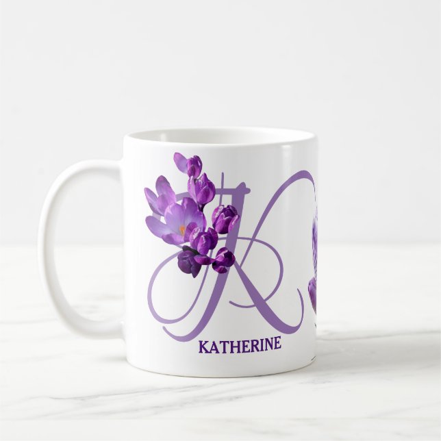 Customizable Katherine name purple crocus flowers  Coffee Mug (Left)