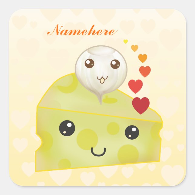 Customizable: Kawaii cheese & pickle Square Sticker (Front)
