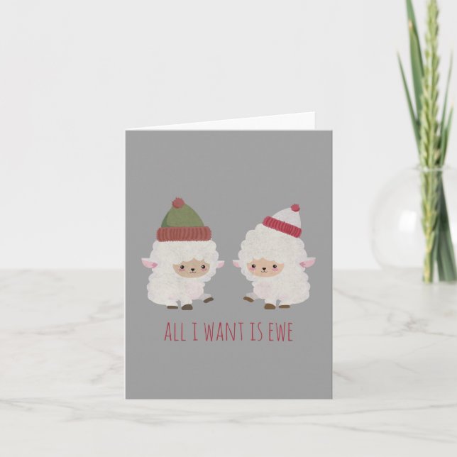 Customizable Kawaii Sheep in Christmas Beanie Card (Front)