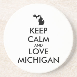 Customizable KEEP CALM and LOVE MICHIGAN Drink Coaster