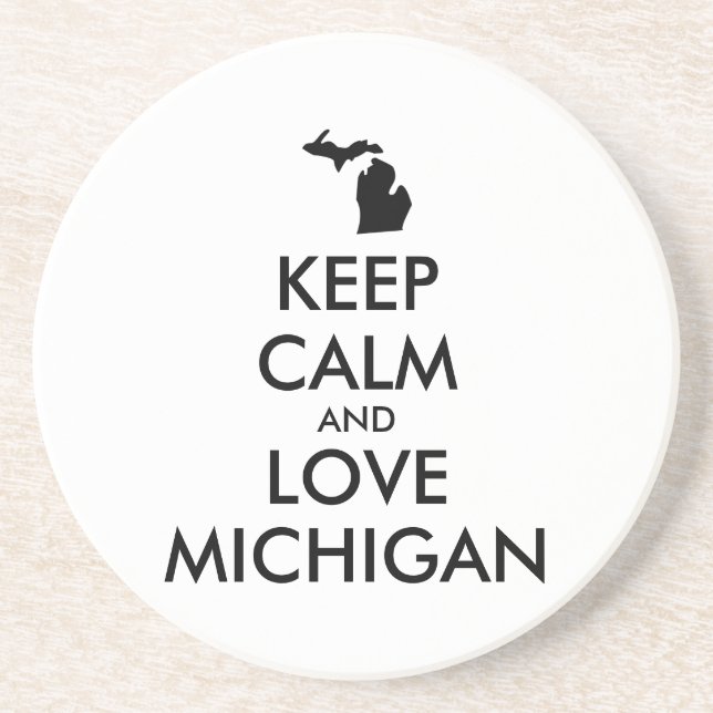 Customizable KEEP CALM and LOVE MICHIGAN Drink Coaster (Front)