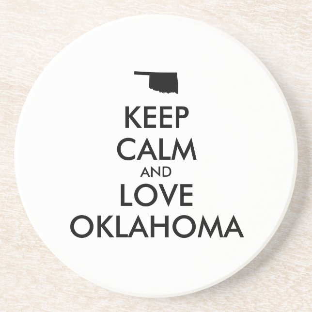 Customizable KEEP CALM and LOVE OKLAHOMA Drink Coaster (Front)