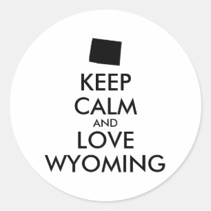 Customizable KEEP CALM and LOVE WYOMING Classic Round Sticker