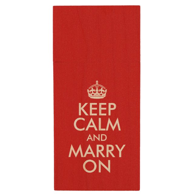 Customizable Keep Calm and Marry On Wood USB Flash Drive (Front Vertical)