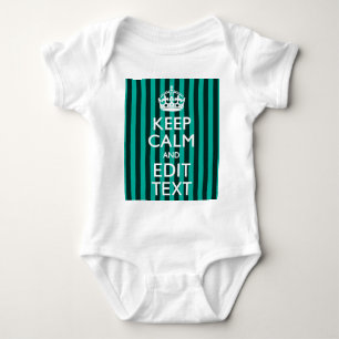 Customizable Keep Calm Your Text Turquoise Stripes Baby Bodysuit