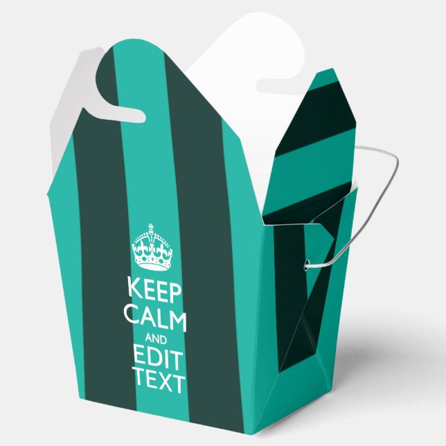 Customizable Keep Calm Your Text Turquoise Stripes Favor Boxes (Opened)