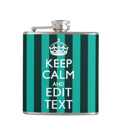 Customizable Keep Calm Your Text Turquoise Stripes Flask