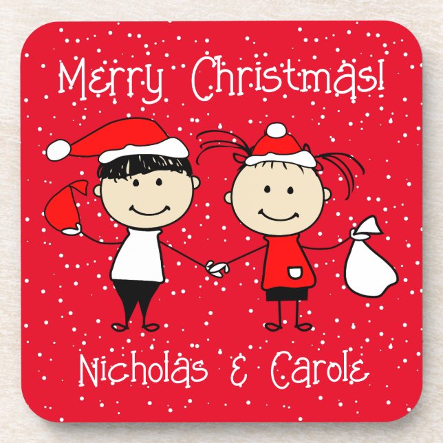 Customizable Kids and Adult Couples Christmas Beverage Coaster (Front)