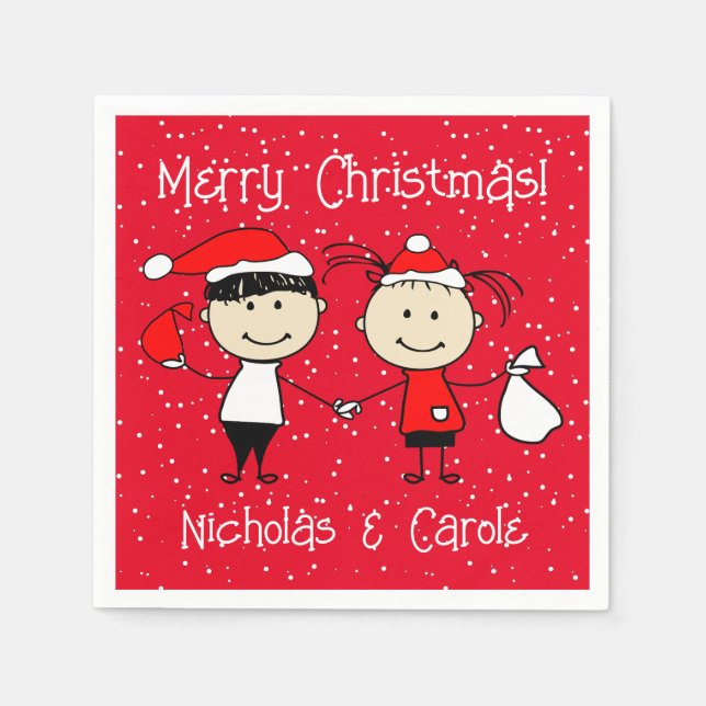 Customizable Kids and Adult Couples Christmas Napkins (Front)