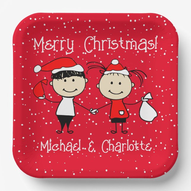 Customizable Kids and Adult Couples Christmas Paper Plates (Front)