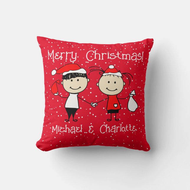 Customizable Kids and Adult Couples Christmas Throw Pillow (Front)