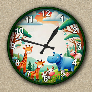 Customizable Kid's Animal Safari Round Clock