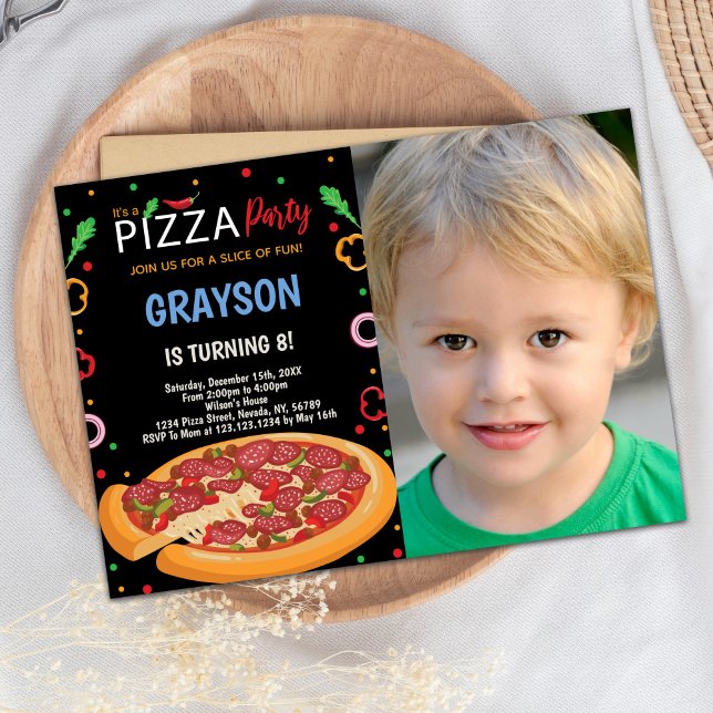 Customizable Kids Celebration Invite (Pizza Birthday Invitations with photo)