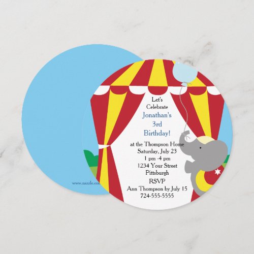 Customizable Kids Circus Birthday Party Personalized Invitations