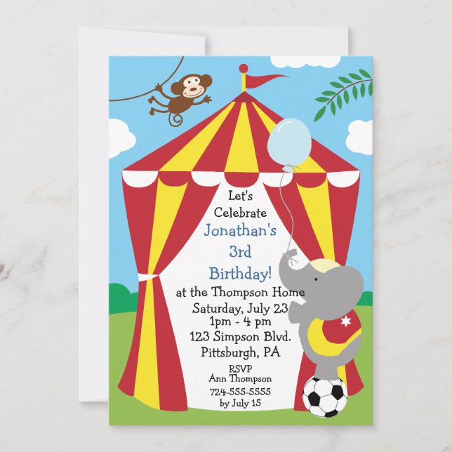 Customizable Kids Circus Birthday Party Invitation (Front)