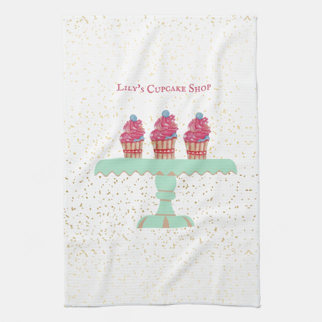 Customizable Kid's Cupcake Shop Kitchen Towel (Vertical)
