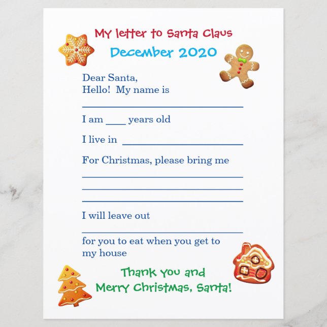 Customizable kid's letter to Santa (Front)