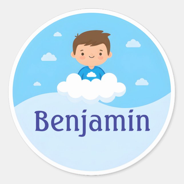 Customizable Kids Name Sticker Cloud & Sky Design (Front)