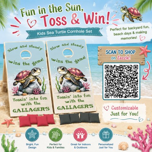 Customizable Kids Sea Turtle Cornhole Board Set