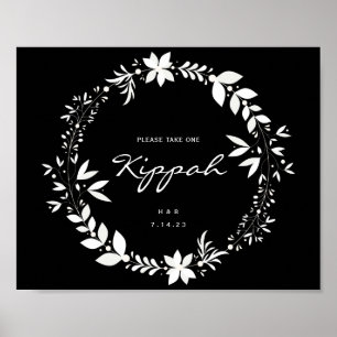 Customizable Kippah Wedding Sign, White & Black Po Poster