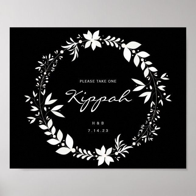 Customizable Kippah Wedding Sign, White & Black Po Poster (Front)