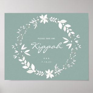 Customizable Kippah Wedding Sign, White & Green Po Poster