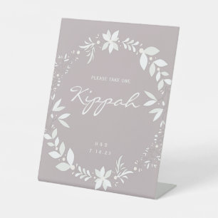 Customizable Kippah Wedding Sign, White & Purple P Pedestal Sign