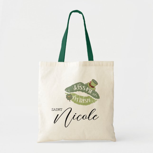 Customizable Kiss Me I’m Irish St. Patrick’s Day Tote Bag (Front)