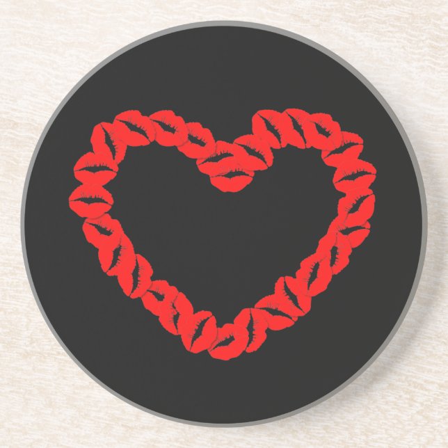 Customizable Kissy Lips Heart Coaster (Front)