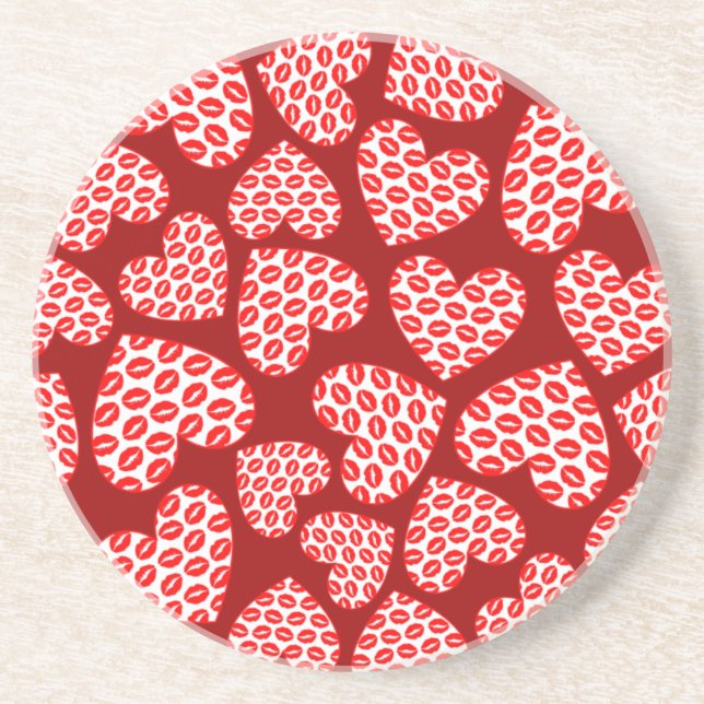 Customizable Kissy Lips Hearts Drink Coaster (Front)