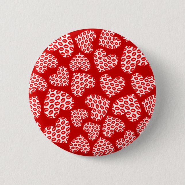 Customizable Kissy Lips Hearts Pinback Button (Front)